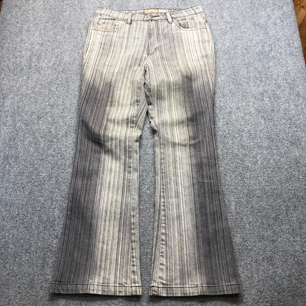 y2k Crest Jeans Womens Grey Striped Flare Leg Denim Pants Y2K Vintage Size 13/14